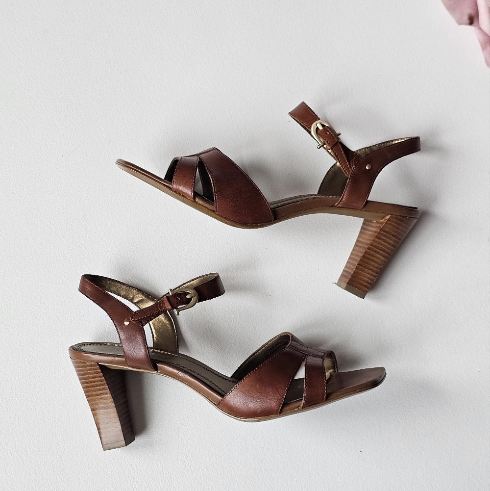 Nickels Soft Brown Leather Strappy Heeled Sandals Ankle Strap Size 7.5M - Picture 9 of 11
